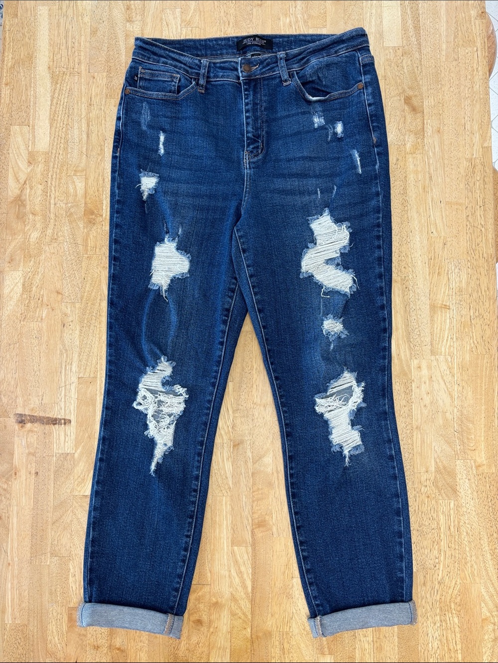 Judy Blue Dark Blue Distressed Boyfriend Jeans
